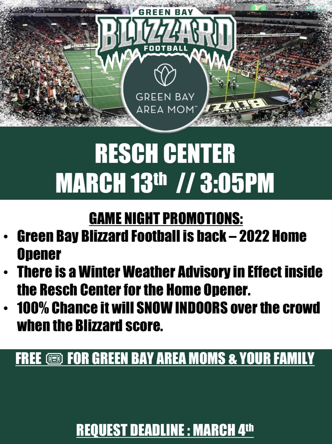 Green Bay Blizzard Football & Green Bay Area Mom promotion